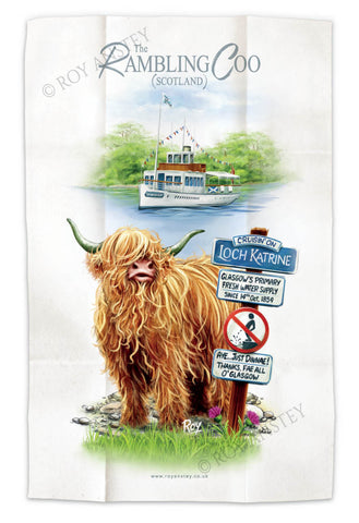 Loch Katrine – Rambling Coo: Tea Towel