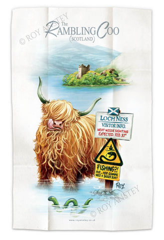 Loch Ness – Rambling Coo: Tea Towel