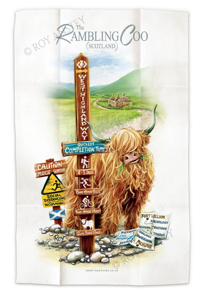 West Highland Way – Rambling Coo: Tea Towel